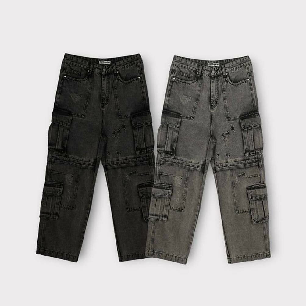 洗水破洞工裝鬆身牛仔褲 taptaptap-030P