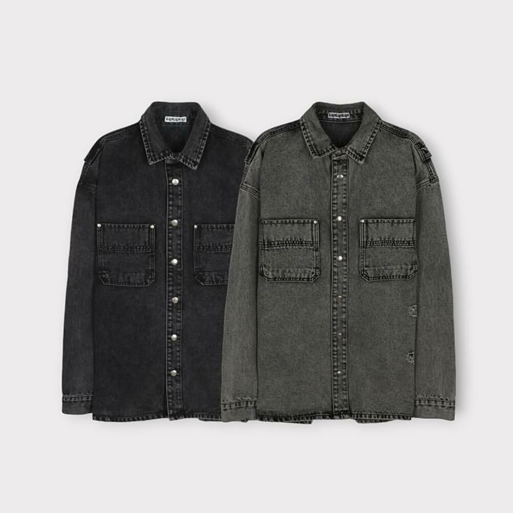 洗水牛仔長袖恤衫 taptaptap-031JK