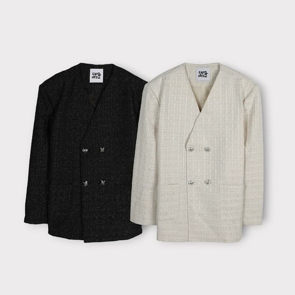 V領暗格紋孖襟西裝褸 taptaptap-032JK