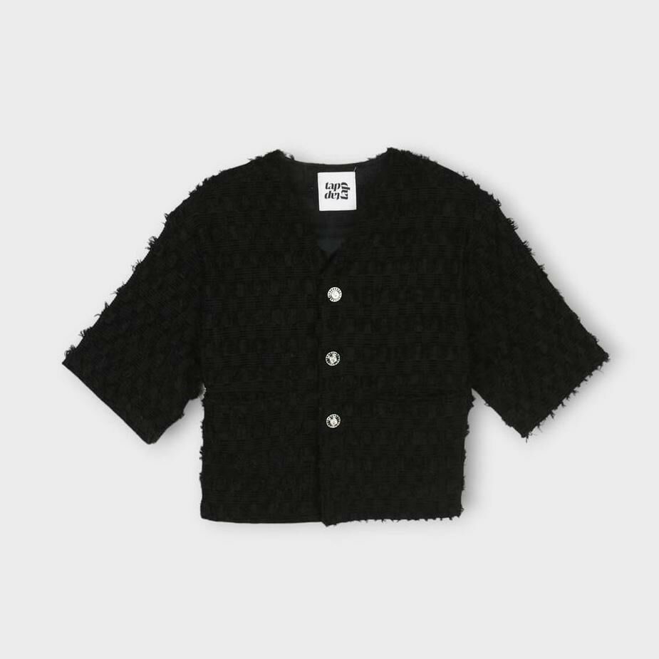 淨色暗紋短袖開胸外套 taptaptap-035JK