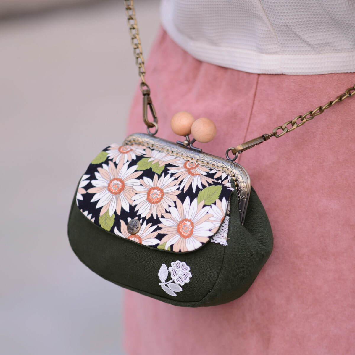 12.5公分ㄇ形花邊木珠口金【贈ㄇ型口金袋蓋口袋包紙型】