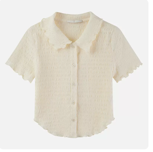 Textured Short Sleeve Shirt (Apricot) (One Size)
