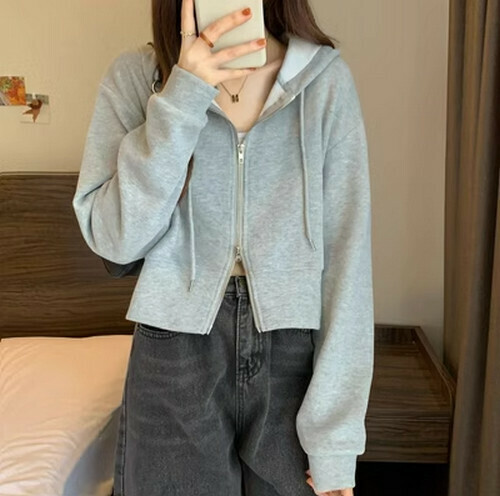 Hot selling zipper hooded cardigan [grey] [one size fits all]