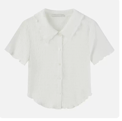 Textured Short Sleeve Shirt (Off-White) (One Size)