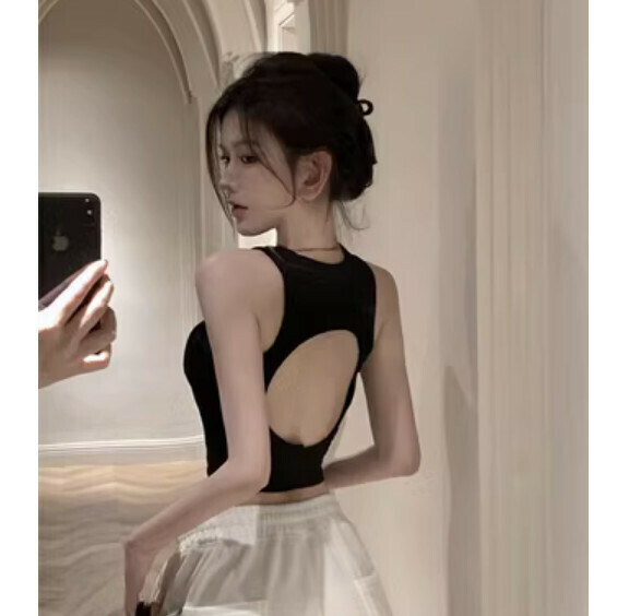 Summer short sleeveless backless vest (black) [Size: S-L] [Contact customer service to confirm the shipping size after placing an order]