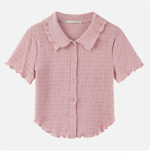 Textured Short Sleeve Shirt (Cherry Blossom Pink) (One Size)