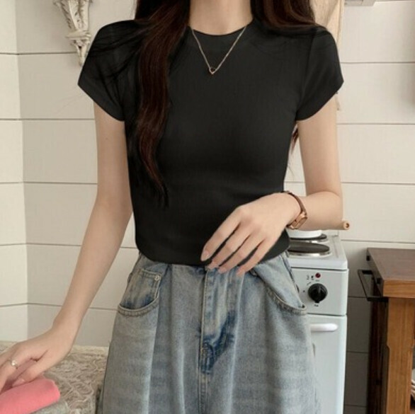 Summer short tight short sleeve t (black) [Size: S-XL] [Contact customer service to confirm the shipping size after placing an order]