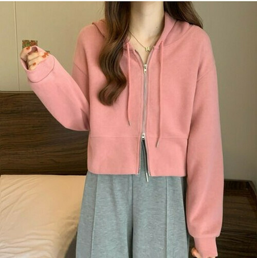 Hot Selling Zipper Hooded Cardigan [Pink] [One Size Fits All]