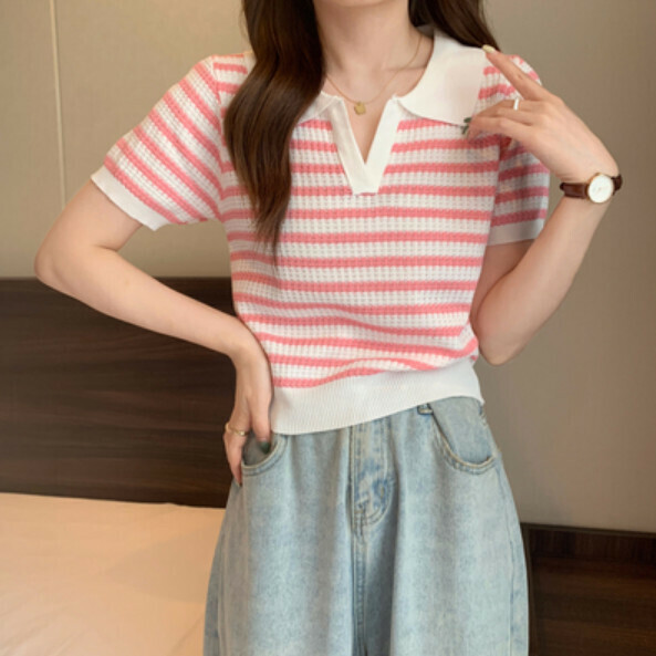 Summer polo neck knitwear (vermicelli) [Size: S-XL] [Contact customer service to confirm the shipping size after placing an order]