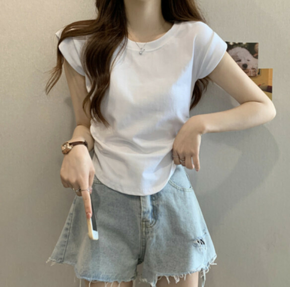 Summer pleated short sleeve T (white) [Size: S-L] [Contact customer service to confirm the shipping size after placing an order]