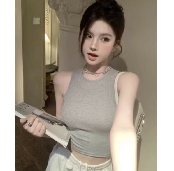 Summer short sleeveless backless vest (light gray) [Size: S-L] [Contact customer service to confirm the shipping size after placing an order]