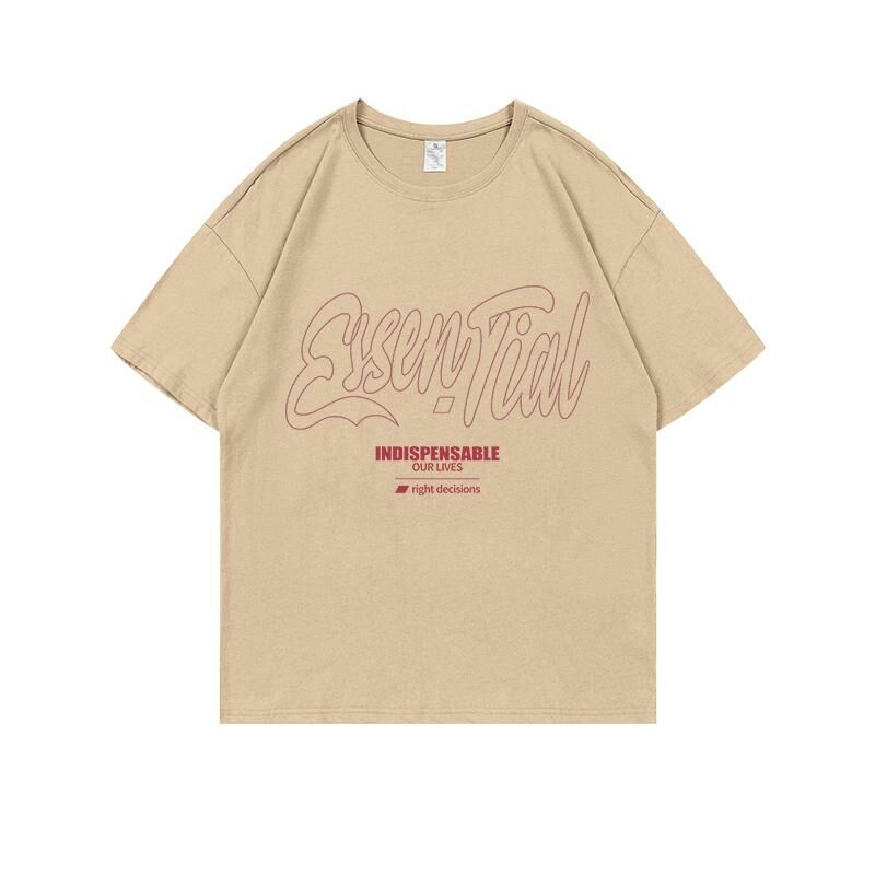 Loose short-sleeved T-shirt (S-4XL khaki 220g cotton) [After placing an order, please contact customer service to confirm the shipping size] 