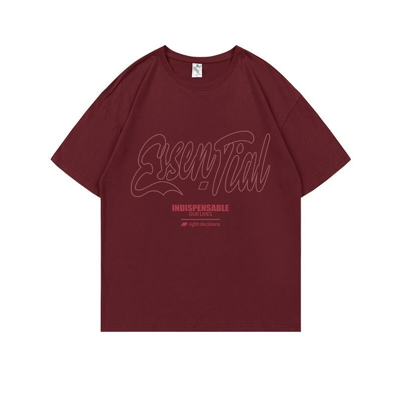 Loose short-sleeved T-shirt (S-4XL burgundy 220g cotton) [After placing an order, please contact customer service to confirm the shipping size] 
