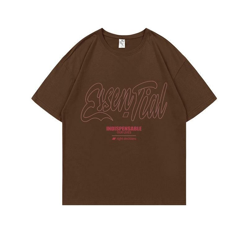 Loose short-sleeved T-shirt (S-4XL brown 220g cotton) [Please contact customer service to confirm the shipping size after placing an order] 