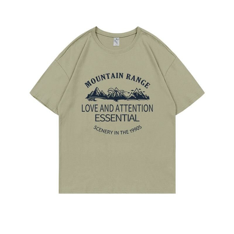 Loose short-sleeved T-shirt (S-4XL camel green 220g cotton) [After placing an order, please contact customer service to confirm the shipping size] 