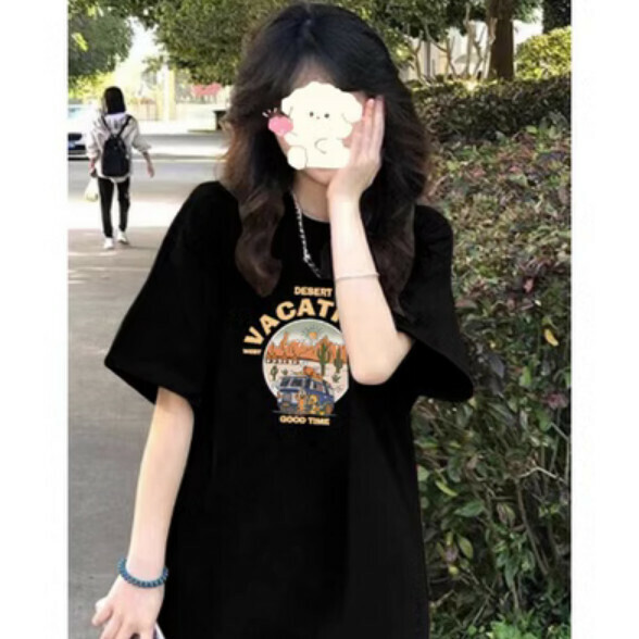 Summer loose short-sleeved T-卹 (black) [Size: S-2XL] [Contact customer service to confirm the shipping size after placing an order]