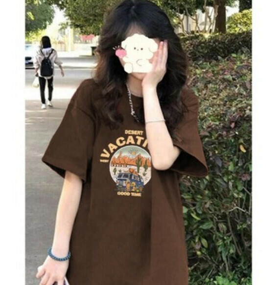 Summer loose short-sleeved T-卹 (brown) [Size: S-2XL] [Contact customer service to confirm the shipping size after placing an order]
