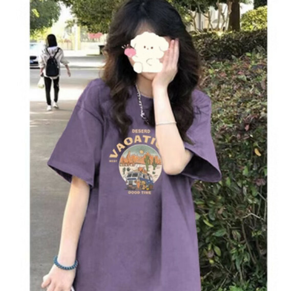 Summer loose short-sleeved T-卹 (purple) [Size: S-2XL] [Contact customer service to confirm the shipping size after placing an order]