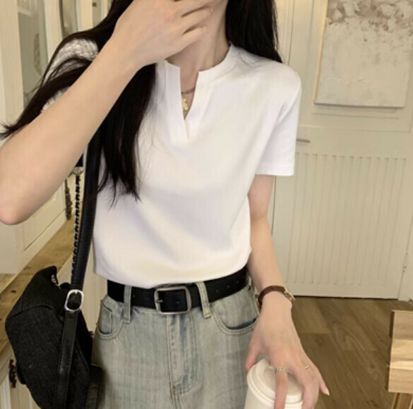 Summer Simple and Versatile V-Neck T T (White) [Size: S-L] [Contact Customer Service to Confirm Shipping Size after Placing an Order]