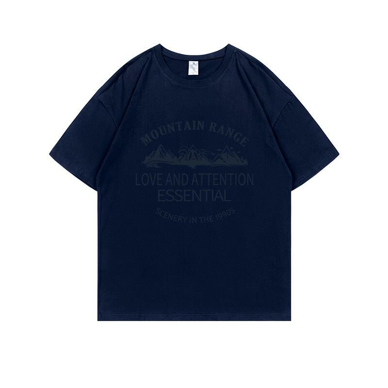 Loose short-sleeved T-shirt (S-4XL navy blue 220g cotton) [After placing an order, please contact customer service to confirm the shipping size] 
