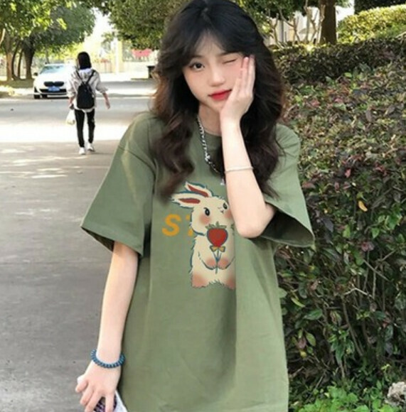 Summer loose short sleeve t (green) [Size: S-2XL] [Contact customer service to confirm the shipping size after placing an order]