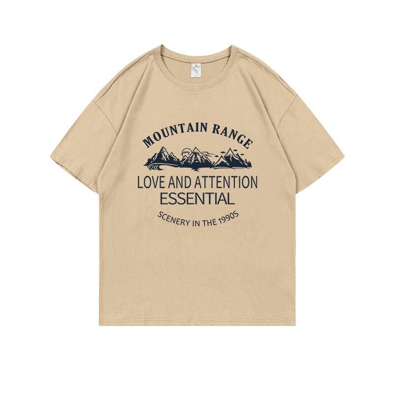 Loose short-sleeved T-shirt (S-4XL khaki 220g cotton) [After placing an order, please contact customer service to confirm the shipping size] 