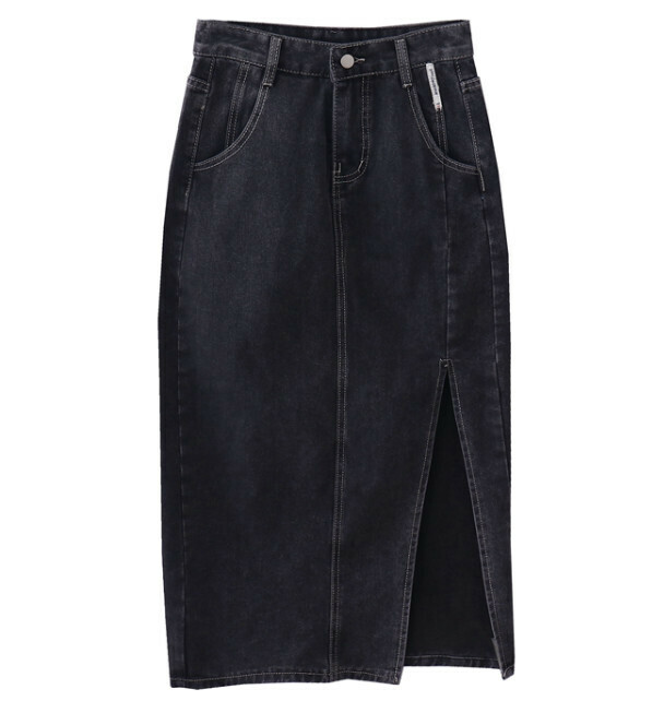 Hot selling front slit denim skirt [black gray] [S size/L size/XL size] (please contact customer service to confirm the delivery size after placing the order)