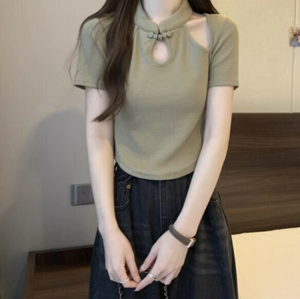 Summer Chinese Modified Cheongsam National Style T (Green) [Size: S-L] [Contact Customer Service to Confirm Shipping Size after Placing an Order]