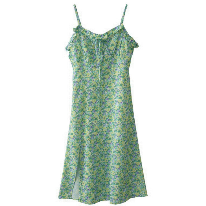 熱賣碎花系帶吊帶裙【綠色】【S碼-L碼】（下單後請聯絡客服確認發貨尺碼）