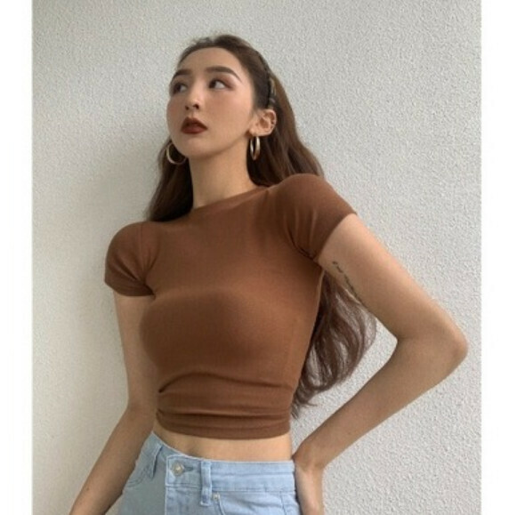 Summer short shoulder short sleeve T (card color) [Size: S-L] [Contact customer service to confirm the shipping size after placing an order]