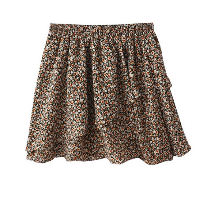 Hot Selling Irregular Ruffled Elastic Waist Skirt [Yellow Floral] [Size S]