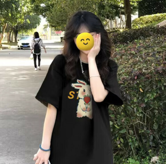 Summer loose short-sleeved T-卹 (black) [Size: S-2XL] [Contact customer service to confirm the shipping size after placing an order]