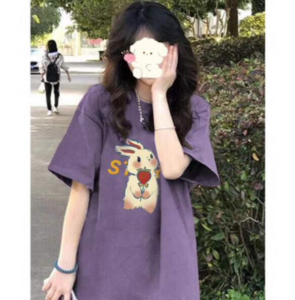 Summer loose short-sleeved T-卹 (purple) [Size: S-2XL] [Contact customer service to confirm the shipping size after placing an order]