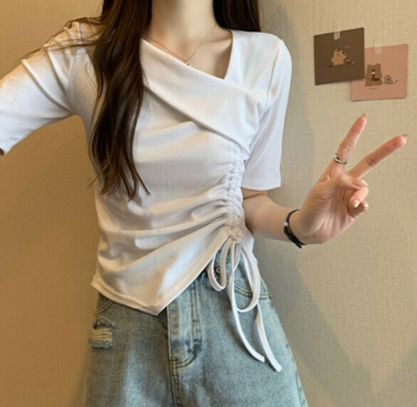 Summer Irregular Short Sleeve T (White) [Size: S-XL] [Contact Customer Service to Confirm Shipping Size After Placing an Order]