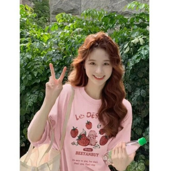Summer cartoon short sleeve t (pink) [Size: S-2XL] [Contact customer service to confirm the shipping size after placing an order]