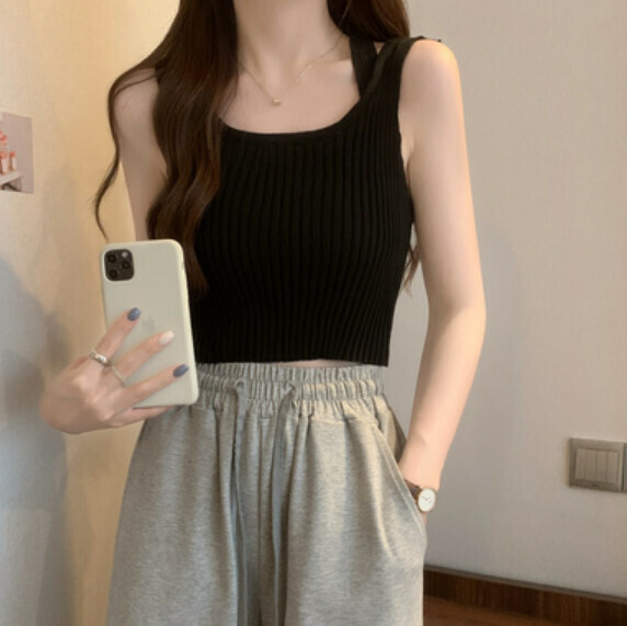 Summer Fake Two Ice Silk Vests (Black) [One Size]