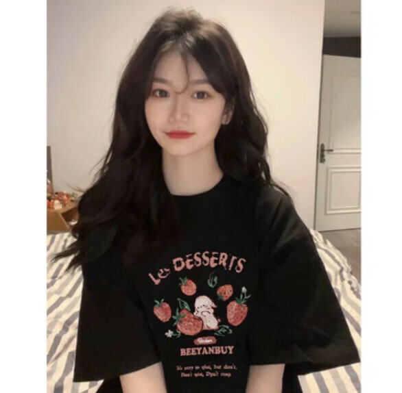 Summer Cartoon Short Sleeve T (Black) [Size: S-2XL] [Contact Customer Service to Confirm Shipping Size after Placing an Order]