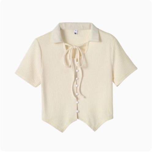 Short-sleeved strappy T-shirt (beige) (size S-L) (contact customer service to confirm the shipping ruler after placing an order)