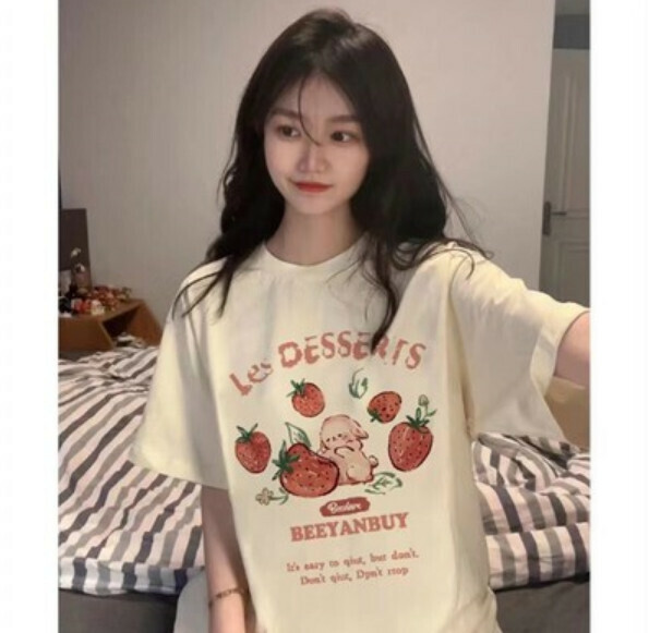 Summer cartoon short sleeve t (apricot) [Size: S-2XL] [Contact customer service to confirm the shipping size after placing an order]