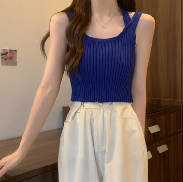 Summer Fake Two Ice Silk Vests (Dark Blue) [One Size]