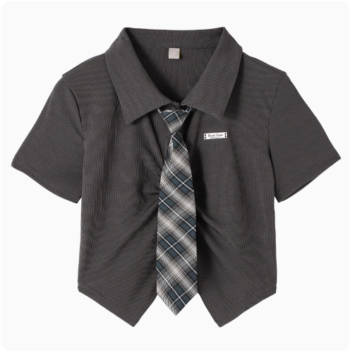 Short sleeve tie T-shirt (gray) (size S - XL) (contact customer service to confirm the shipping ruler after placing an order)