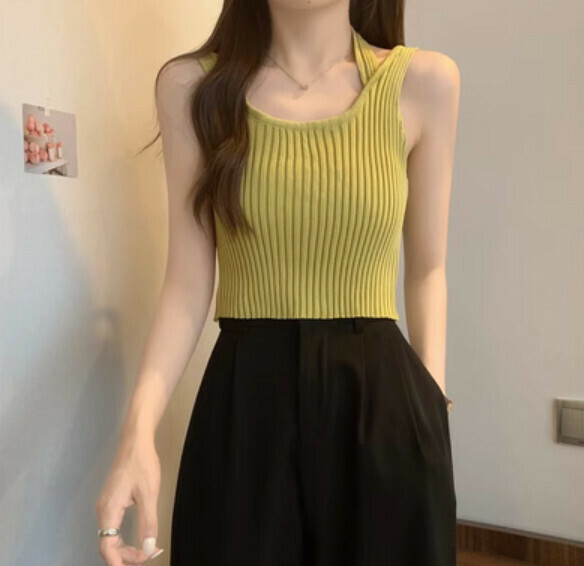Summer fake two-piece ice silk vest (green) [one size]
