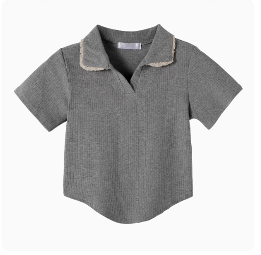 Short-sleeved polo neck T-shirt (gray) (size S-XL) (contact customer service to confirm the shipping ruler after placing an order)