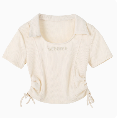 Short sleeve shirred T-shirt (milk apricot) (size S-XL) (contact customer service to confirm the shipping size after placing an order)