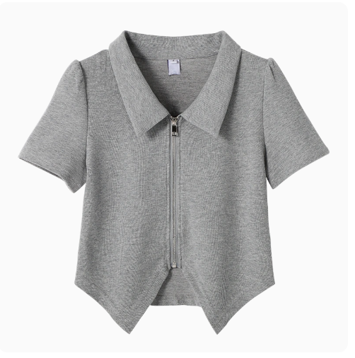 Short-sleeved zippered T-shirt (gray) (size S-XL) (contact customer service to confirm the shipping size after placing an order)