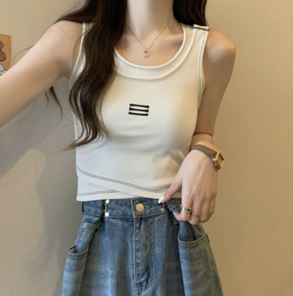 Summer Fake Two-Piece Vest with Chest Pads (White) [One Size]