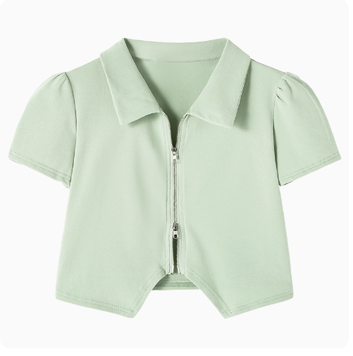 Short Sleeve Double Zip T-Shirt (Light Green) (M-Size)