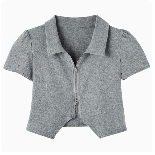 Short Sleeve Double Zip T-Shirt (Light Grey) (M-Size)