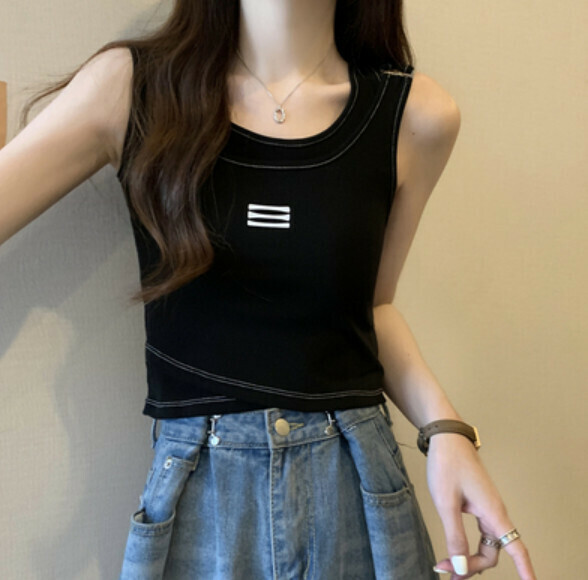Summer Fake Two Vest with Chest Padding (Black) [One Size]