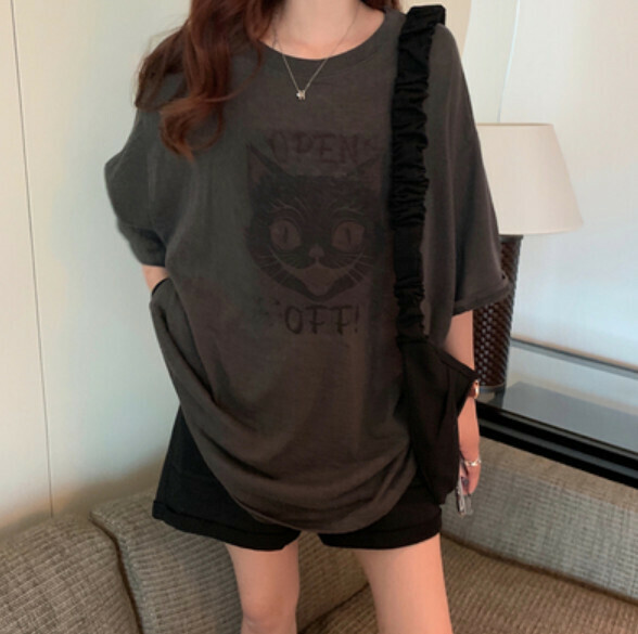 Summer slub cotton T-卹 (black) [Size: S-XL] [Contact customer service to confirm the shipping size after placing an order]